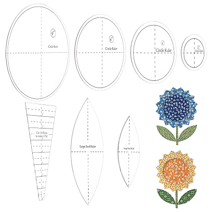 Acrylic Sunflower Quilting Rulers Set, Trapezoid/Horse Eye/Round Templates, Transparent Patchwork Sewing Cutting Craft Ruler DIY Tools