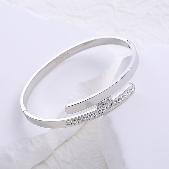 Шарнирные браслеты из нержавеющей стали со стразами для женщин