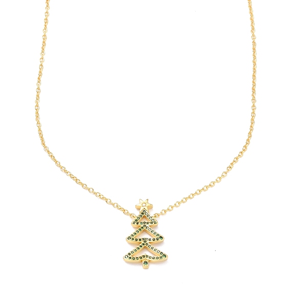 Ожерелья с подвесками из латуни с кубическим цирконием на Рождество, без свинца, без кадмия и с низким содержанием никеля, рождественская елка, зелёные