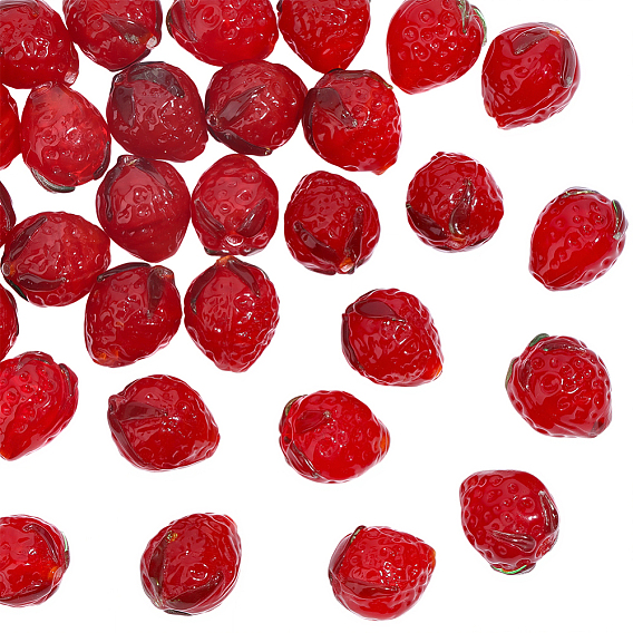 30Pcs Handmade Bumpy Lampwork Beads, Strawberry