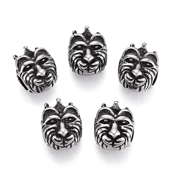 304 бусины европейского стиля из нержавеющей стали с крупными отверстиями, тигр