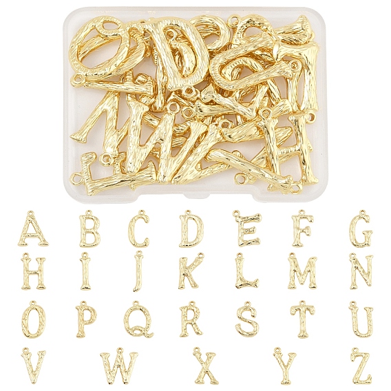 26Pcs 26 Styles Brass Pendants, Letter A~Z Charms