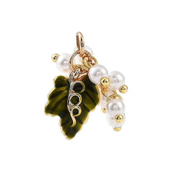 Латунь эмаль подвески, с пластиковой жемчужины, лист с подвесками в виде виноградных гроздей