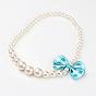 Imitation Pearl Acrylic Graduated Beaded Kids Necklaces, with Handmade Woven Bowknot, 16.14 inch