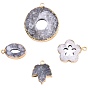 4Pcs 4 Style Natural Druzy Agate Pendants, Dyed, with Golden Tone Brass Loops, Edge Golden Plated, Disc & Flower & Oval & Maple Leaf