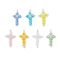7 шт 7 цвета стеклянные подвески, крестик, с медной проволокой, граненые