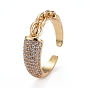 Brass Micro Pave Clear Cubic Zirconia Cuff Rings, Open Rings, Long-Lasting Plated