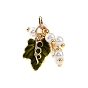 Латунь эмаль подвески, с пластиковой жемчужины, лист с подвесками в виде виноградных гроздей