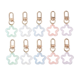 10Pcs 5 Colors Transparent Luminous Acrylic Star Pendant Decoraiton, Swivel Clasp Charms for Bag Ornaments