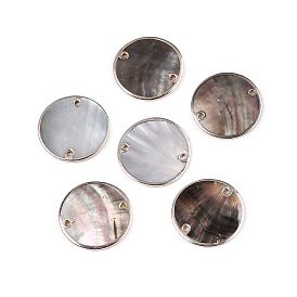 Натуральные черные подвески-шармы для губ, плоские круглые звенья с латунной окантовкой светло-золотистого оттенка