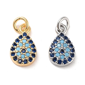 Brass Micro Pave Cubic Zirconia Pendants, with Jump Rings, Teardrop Charms