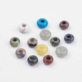 Mixed Gemstone European Beads, Large Hole Beads, Rondelle, 12~14x5.5~8.5mm, Hole: 5~6mm
