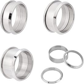 9pcs 3 style 304 supports de bague rainurés en acier inoxydable, anneau de noyau vierge, pour la fabrication de bijoux en marqueterie