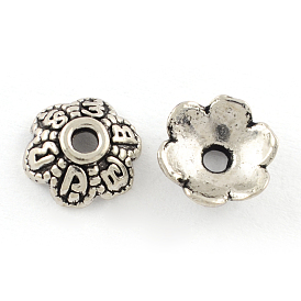 6 -petal style tibétain bouchons en alliage de perles, sans cadmium et sans plomb, fleur, 7x3mm, trou: 1.5 mm, environ 4347 pcs / 1000 g