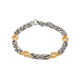 304 Stainless Steel Rhombus Byzantine Chain Bracelets, with 201 Stainless Steeel Findings