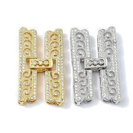 Rack Plating Brass Micro Pave Clear Cubic Zirconia Fold Over Clasps, Long-Lasting Plated, Lead Free & Cadmium Free, Letter H