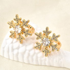 Латунные серьги-манжеты из прозрачного кубического циркония, с-образный со снежинкой