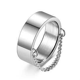 Простые ленточные кольца из нержавеющей стали, кольцо-подвеска с кисточкой-цепочкой