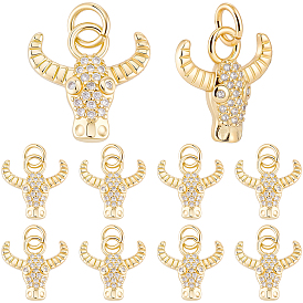 10подвески из латуни с микропаве из кубического циркония, без кадмия и без свинца, Корова головой, реальный 18 k позолоченный, с целью перехода в кольце