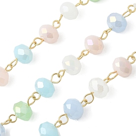 Гальванические стеклянные граненые цепочки рондель ручной работы из бисера, с железными ушками, несварные