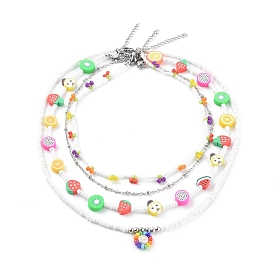 Beaded Necklaces & 304 Stainless Steel Satellite Chain Necklace Sets, with Glass Seed Beads and Polymer Clay Beads