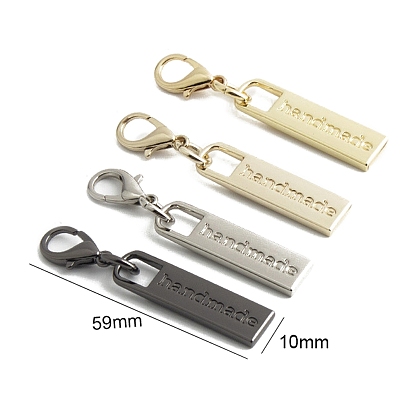 Alloy Zipper Head with Rectangle with Word Handmade Charms, Zipper Pull Replacement, Zipper Sliders for Purses Luggage Bags Suitcases
