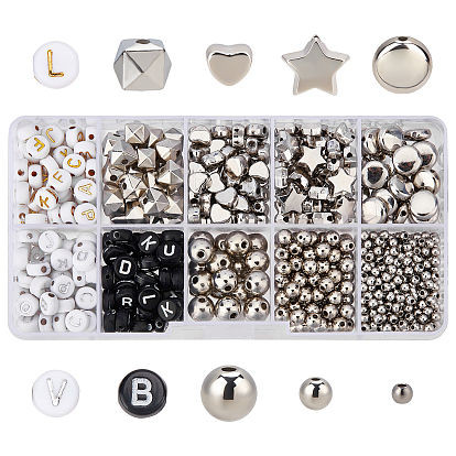 825Pcs 10 Style CCB Plastic & Acrylic Beads, Round & Polyhedron & Star & Heart , for DIY Jewelry Making