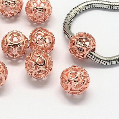 Alloy European Beads, Large Hole Beads, Rondelle, Hollow, 11x9.5mm, Hole: 5mm