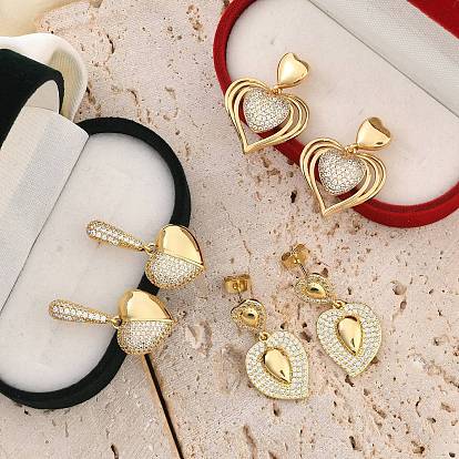 Серьги-гвоздики с микропаве из латуни и прозрачными кубическими цирконами для женщин, сердце