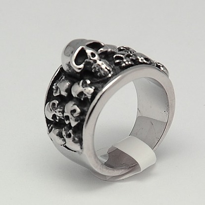 Personalized Retro Men's Halloween Jewelry Wide Band Rings, 304 Stainless Steel Skull Rings