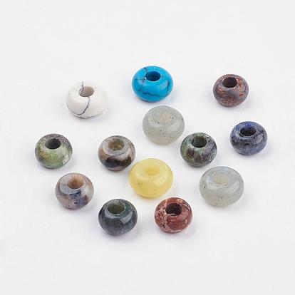 Mixed Gemstone European Beads, Large Hole Beads, Rondelle, 12~14x5.5~8.5mm, Hole: 5~6mm