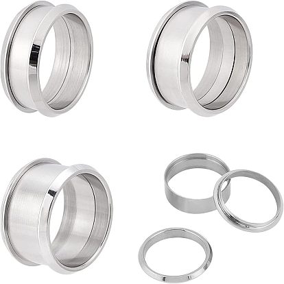 9pcs 3 style 304 supports de bague rainurés en acier inoxydable, anneau de noyau vierge, pour la fabrication de bijoux en marqueterie