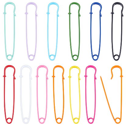 24Pcs 12 Colors Spray Painted Iron Safety Pins, for Brooch Making, Kilt Needles