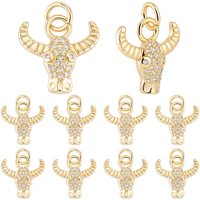10подвески из латуни с микропаве из кубического циркония, без кадмия и без свинца, Корова головой, реальный 18 k позолоченный, с целью перехода в кольце