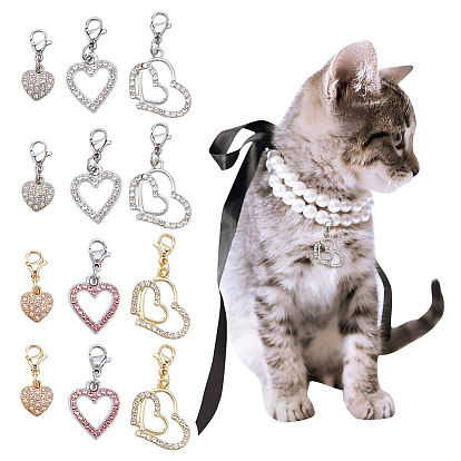 12 шт. 6 стили сердце латунный и сплав горный хрусталь подвеска украшение, с 304 из нержавеющей стали Lobster Claw застежками