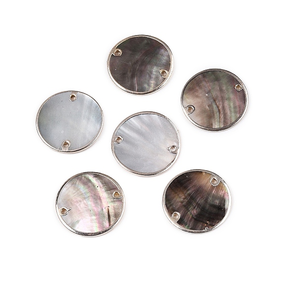 Натуральные черные подвески-шармы для губ, плоские круглые звенья с латунной окантовкой светло-золотистого оттенка