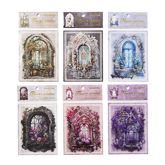 10Pcs Flower Window PET Adhesive Waterproof Stickers Set, for DIY Photo Album Diary Scrapbook Decorative