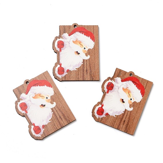 Single Face Christmas Printed Wood Pendants, Santa Claus Charms