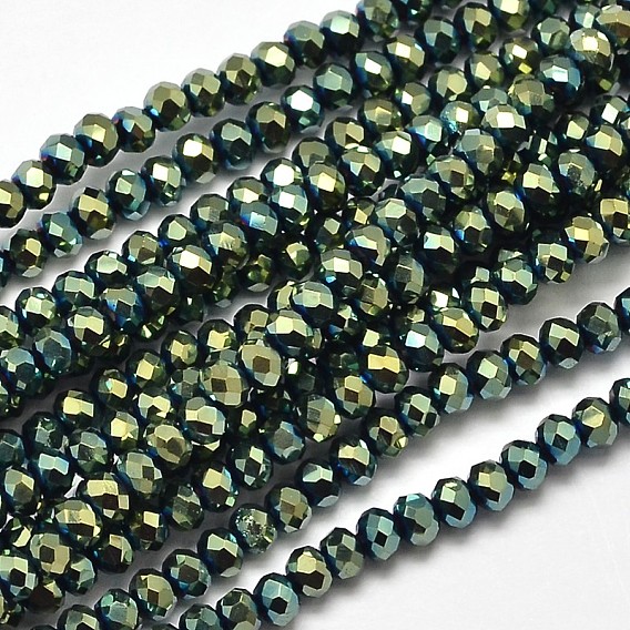 Faceted Rondelle Full Plated Electroplate Glass Beads Strands