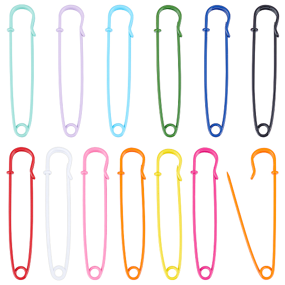 24Pcs 12 Colors Spray Painted Iron Safety Pins, for Brooch Making, Kilt Needles