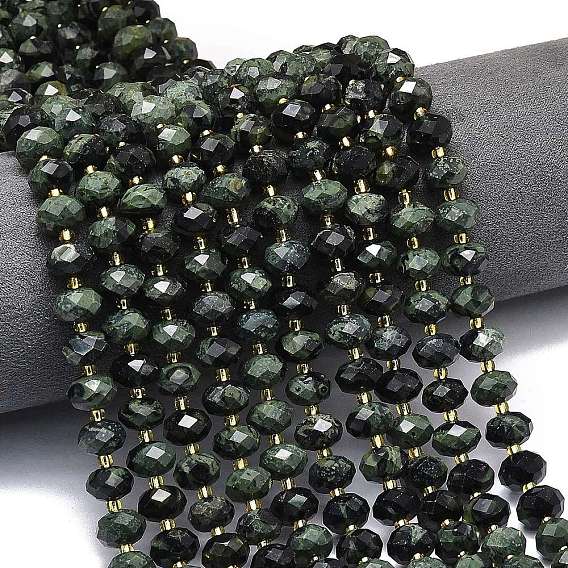 Натуральные пряди камбабы из яшмы, граненые, рондель, с бисером