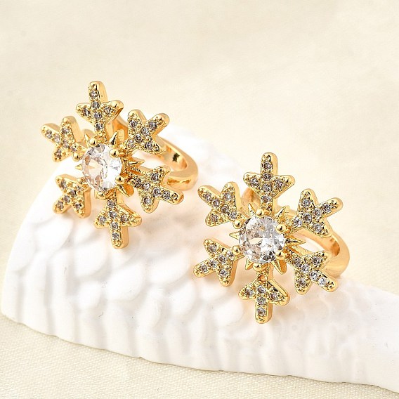 Латунные серьги-манжеты из прозрачного кубического циркония, с-образный со снежинкой