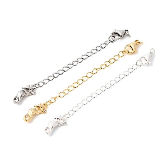 Удлинитель цепи из прозрачного кубического циркония из латуни с микропаве, цепочки с застежками-карабинами и подвесками в виде морских коньков