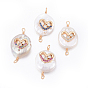 Natural Pearl Links Connectors, with Brass Cubic Zirconia Findings, Nuggets with Heart, Golden
