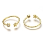 Brass Micro Pave Clear Cubic Zirconia Cuff Rings, Solitaire Rings, Long-Lasting Plated, Flat Round and Star
