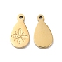 Ion Plating(IP) 316L Surgical Stainless Steel Charms, Teardrop with Flower Charm, Textured