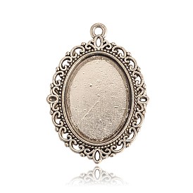 Tibetan Style Alloy Oval Pendants Cabochon Settings, Tray: 18x25mm, 39x28x2mm, Hole: 2mm