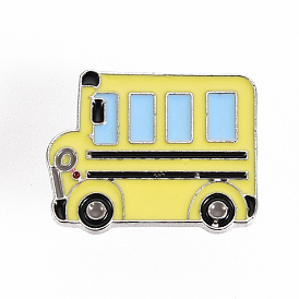 Alloy Enamel Brooches, Enamel Pins, with Brass Butterfly Clutches, School Bus, Cadmium Free & Nickel Free & Lead Free, Platinum