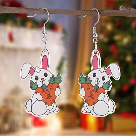 Пасхальные акриловые серьги-подвески, кролик с морковкой, платина