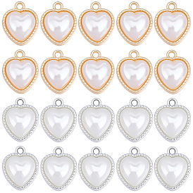 40Pcs 2 Colors Rack Plating Alloy Pendants, Heart Charms, with ABS Plastic Imitation Pearl